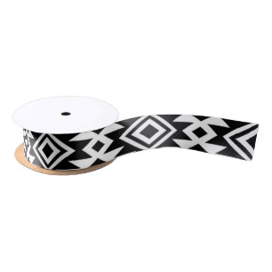 Ruban En Satin Aztec Boho, Motif tribal géométrique noir blanc