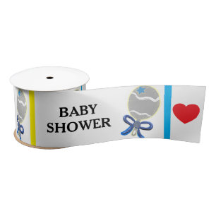 Ruban En Satin Baby Shower Bleu Jaune Hochets