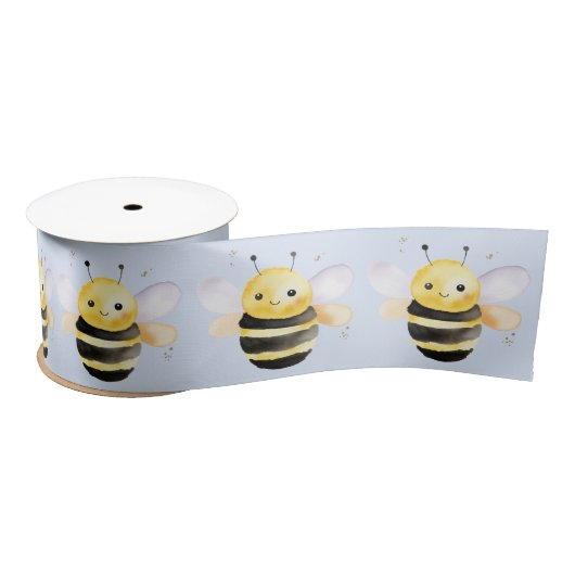 Ruban En Satin Baby shower, conception d'abeilles aquarelle migno (Bobine)