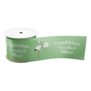 Ruban En Satin Baby shower de cigogne vert neutre entre les sexes