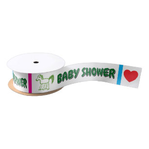 Ruban En Satin Baby Shower Fantaisiste Cheval Rose Bleu