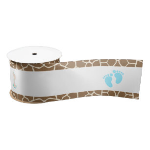 Ruban En Satin Baby shower Garçon bleu Giraffe