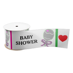 Ruban En Satin Baby Shower Rose Vert Hochets