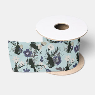 Ruban En Satin Baby-Shower Rustique Tête de Cerf Fleur Bleu Moder