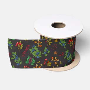 Ruban En Satin Baies d'automne sur chocolat brun