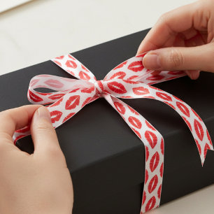 Ruban En Satin Baiser rouge Motif Valentine's Satin Ribbon