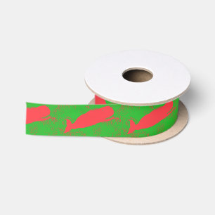 Ruban En Satin baleines rouges sur le ruban vert de satin