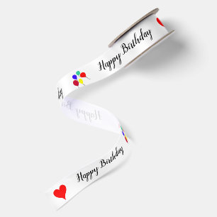 Ruban En Satin Ballons Anniversaire Cœurs Rouges 1,5"