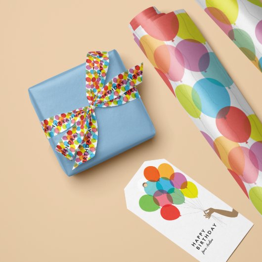 Ruban En Satin Ballons d'anniversaire aux couleurs vives avec tex