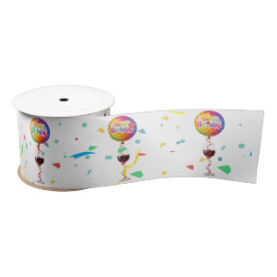 Ruban En Satin Balloons de Joyeux Anniversaire Avec du Vin Rouge