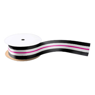 Ruban En Satin Bandes noires et fuchsia