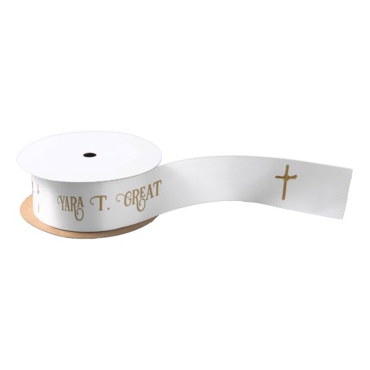 Ruban En Satin Baptême personnalisé Gold Palm Cross (Bobine)