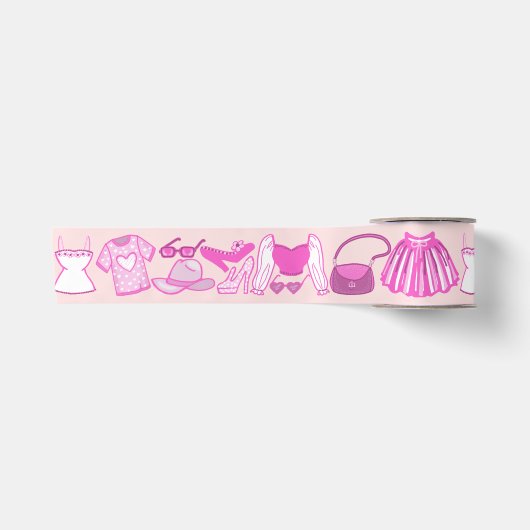Ruban En Satin Barbiecore rose et rose chaud (Devant)
