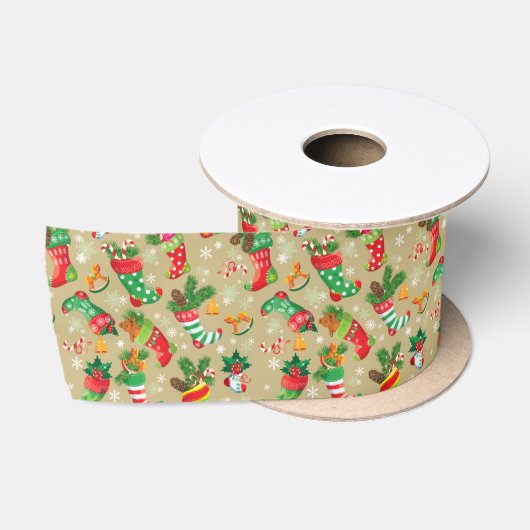 Ruban En Satin Bas de Noël et jouets (Bobine)