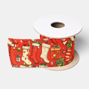 Ruban En Satin Bas de Noël Rouge Rétro Vintage