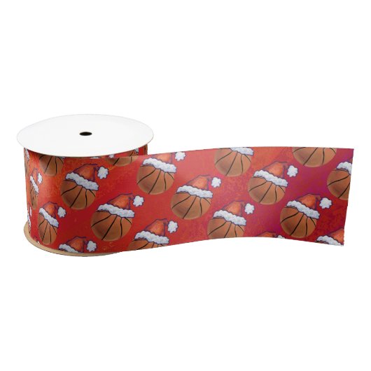 Ruban En Satin Basket-ball en Motif de Santa Hat (Bobine)