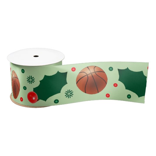 Ruban En Satin Basket-ball Noël Vacances cadeau Satin ruban (Bobine)