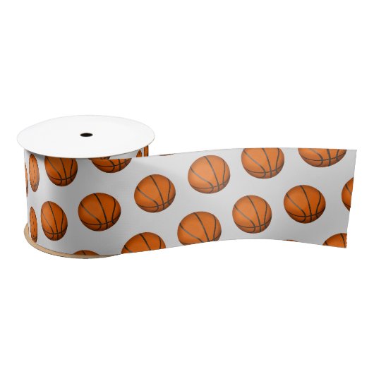 Ruban En Satin Basket-ball sur ruban satiné gris (Bobine)
