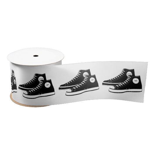 Ruban En Satin Baskets noirs en blanc (Bobine)