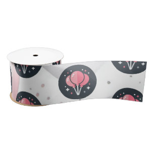 Ruban En Satin Bassin rose, noir et gris