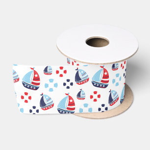 Ruban En Satin Bateaux à voile nautiques et motif de bouées annul