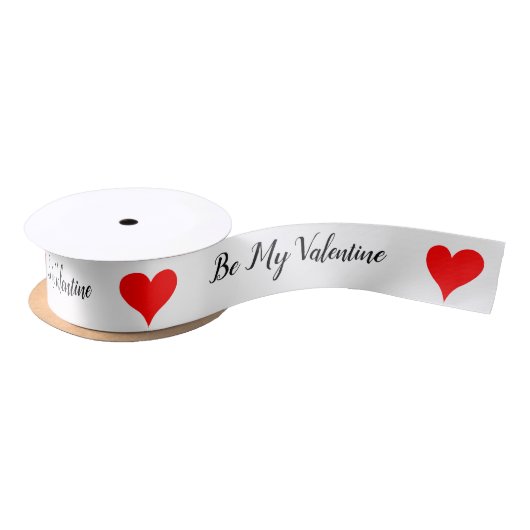 Ruban En Satin Be My Valentine Red Hearts 1.5 INCH (Bobine)