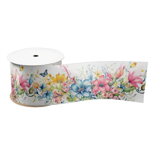 Ruban En Satin Beau affichage Floral (Bobine)