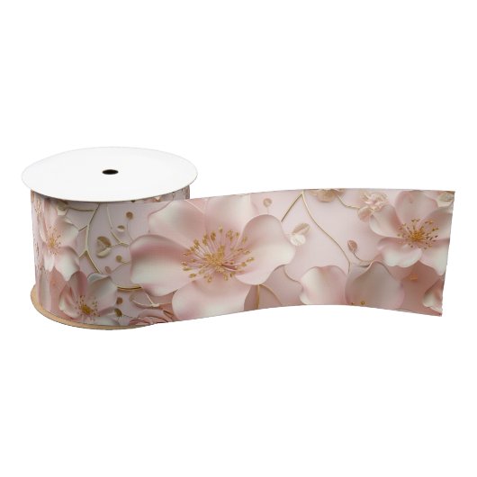 Ruban En Satin Beau Pastel Rose Doux Floral (Bobine)