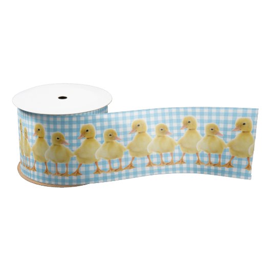 Ruban En Satin Bébé Canards Sur Aqua En vichy (Bobine)
