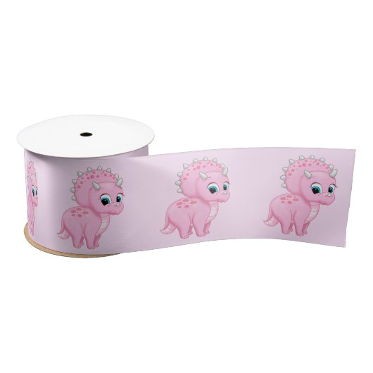 Ruban En Satin Bébé mignon Tricératops roses Dinosaur (Bobine)