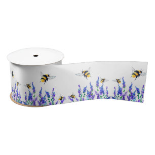 Ruban En Satin Belles fleurs de printemps et vols d'abeilles - De