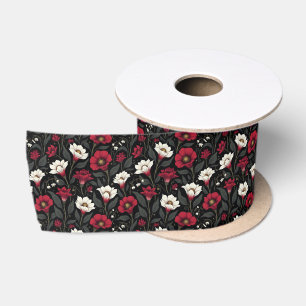 Ruban En Satin Belles fleurs en rouge et blanc