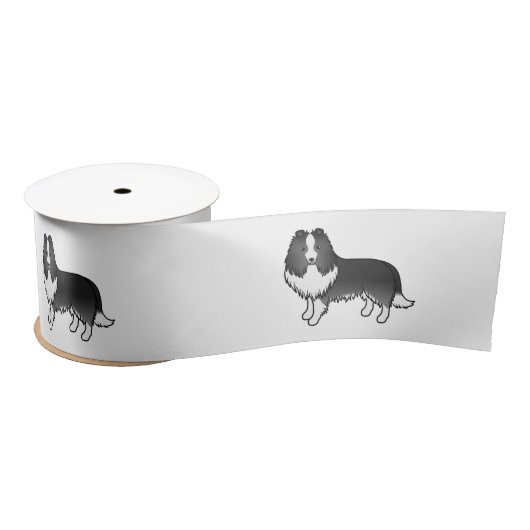 Ruban En Satin Bi-Black Shetland Sheepdog Sheltie Cartoon Chien (Bobine)