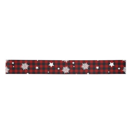 Ruban En Satin Bison noir rouge Plaid Snowflake hiver Noël (Devant)