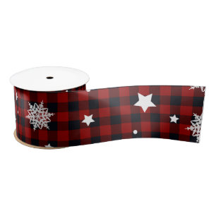 Ruban En Satin Bison noir rouge Plaid Snowflake hiver Noël