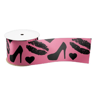 Ruban En Satin Black High Heels Kisses Lips Girly Makeup Hearts