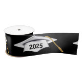 Ruban En Satin Blancs 2025 Caps de Graduation sur Noir (Bobine)