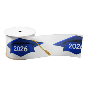 Ruban En Satin Bleu 2025 Caps de Graduation sur Blanc