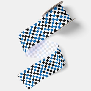 Ruban En Satin Bleu à carreaux noir et blanc 