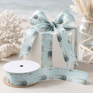 Ruban En Satin Bleu aqua côtier coquillage étoile de mer bois de