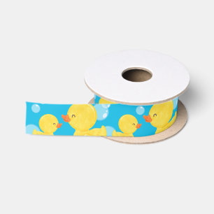 Ruban En Satin Bleu Aquarelle Caoutchouc Canard Ribbon