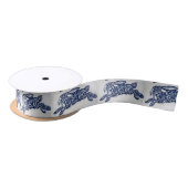 Ruban En Satin Bleu & Blanc Oriental Rabbit Designer Ribbon Spool (Bobine)
