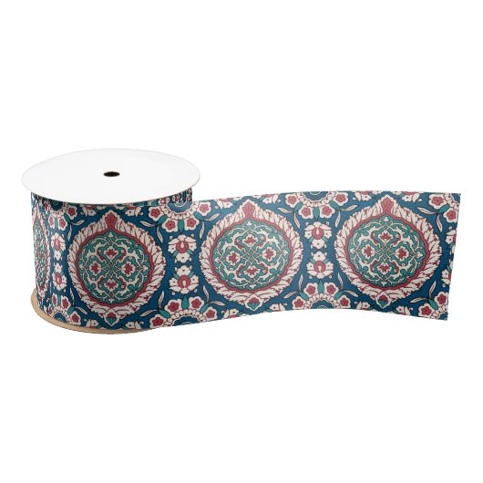 Ruban En Satin Bleu blanc rouge Turquoise Oriental Azulejo Motif (Bobine)