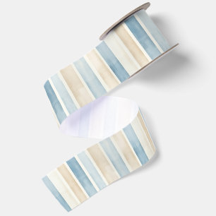 Ruban En Satin Bleu de plage Crème Beige Rayures Anniversaire
