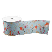 Ruban En Satin Bleu d'oiseau mignon Robin hiver Motif de Noël (Bobine)