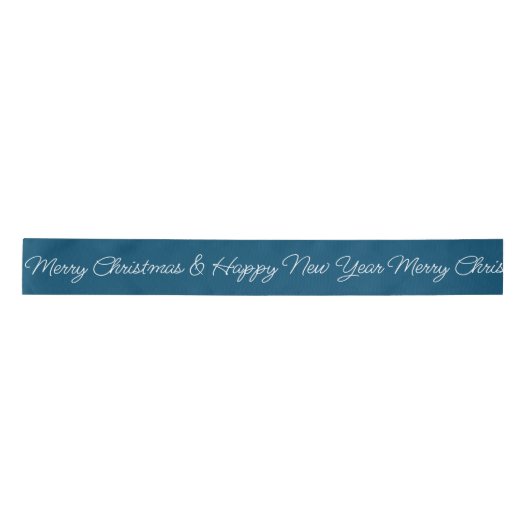 Ruban En Satin Bleu Élégant Joyeux Noël Typographie Script (Devant)