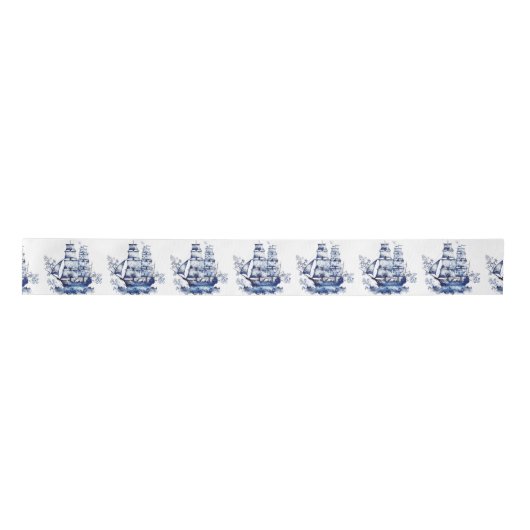 Ruban En Satin Bleu et blanc Delft voilier en mer (Devant)
