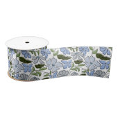 Ruban En Satin Bleu et vert main tiré bloc floral Imprimer (Bobine)