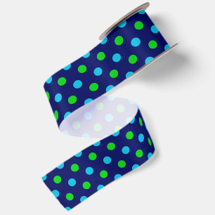 Ruban En Satin Bleu et Vert sur motif à pois bleu marine