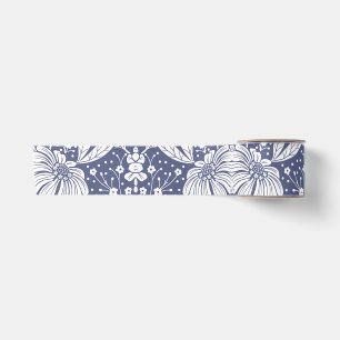 Ruban En Satin Bleu marine floral de style William Morris